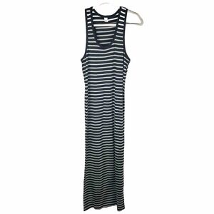 90s Y2K Maxi Dress Size XL Racer Back Navy Grey Striped Full Length Dress Grunge